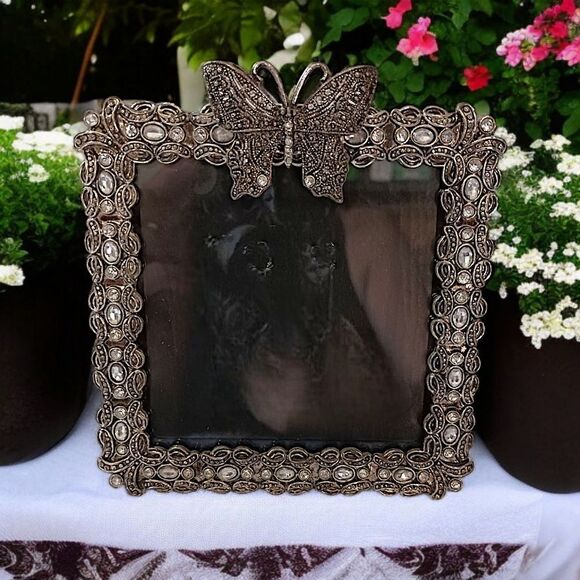 Butterfly Floral Picture Frame Ornate Metal Rhinestones Fairy Cottage Whimsigoth - Picture 16 of 16